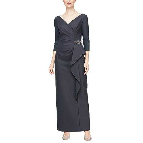 Alex Evenings Women's Slimming Long ¾ Sleeve Side-Ruched Dress Special Occasion