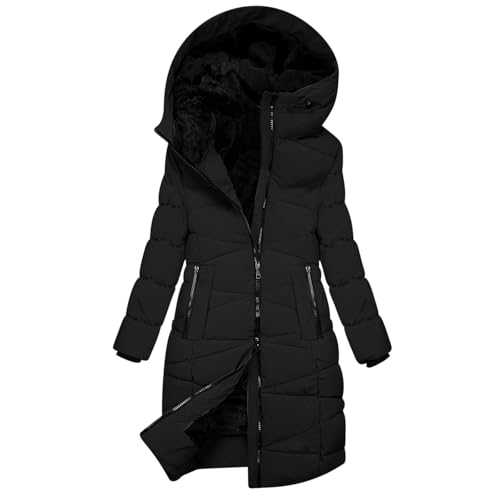 MXETWJEL Winter Coat Women Padded Parka Jackets Long Fleece Lined down Puffer Coats with Fur Hood Thick Windbreaker Sherpa Full Zip Quilted Coats Fuffly Trench Coat Warm Hiking Lounge Outerwear