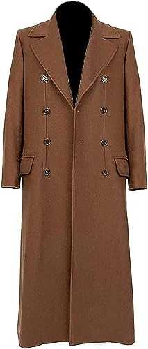Fancyd Men’s Tenth Dr Who Coat Detective David Tennant Brown Wool Trench Doctor Who Coat Cosplay
