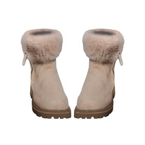 Women's Winter Warm Ankle Boots Chunky Heel Non Slip Sole Suede Fur Trim Warm Lined Short Boots with Side Zip Ladies Fashion Party Formal Dress Boots Outdoor Walking Snow Boots for Women