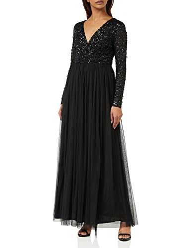 Maya Deluxe Women's Ladies Dress Sleeve for Wedding Guest V Neck High Empire Waist Maxi Long Length Evening Bridesmaid Prom