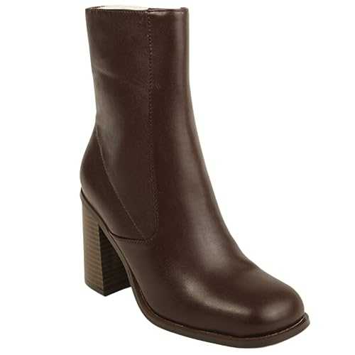 Womens Ankle Boots Chunky Block High Heel Ladies Warm Faux Fur Lined Winter Comfy Lightweight Zip Up Boot Walking Shoes