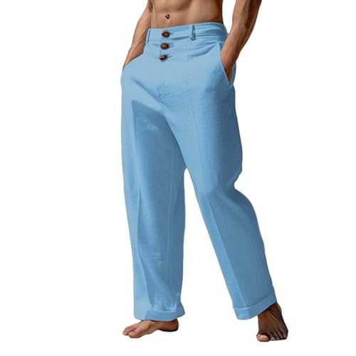 Suit Pants for Men Formal Elasticated Trousers Cotton Linen Trousers Smart Dress Pants Straight Leg Flat Front Trouser Plain Outdoor Pant Button Fastening Suit Trouser Comfortable Office Wear