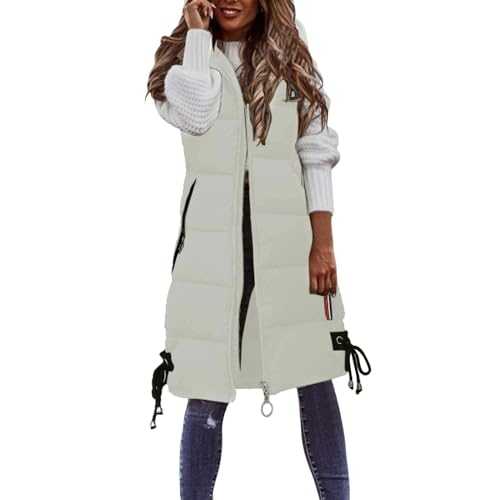 Akgukrseh Padded Gilet For Women UK Hooded Jacket Fleece Gilet Lightweight With Pockets Zip Up Sleeveless Down Waistcoats Ladies Gilet 16 Padded Light Weight Long Body Warmer