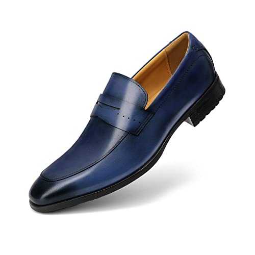 RITIZEN Men's Oxford Dress Shoes Classic Leather Upper Comfortable Official Shoes Modern Stylish Slip on Loafer for Business Navy Blue Size: 12