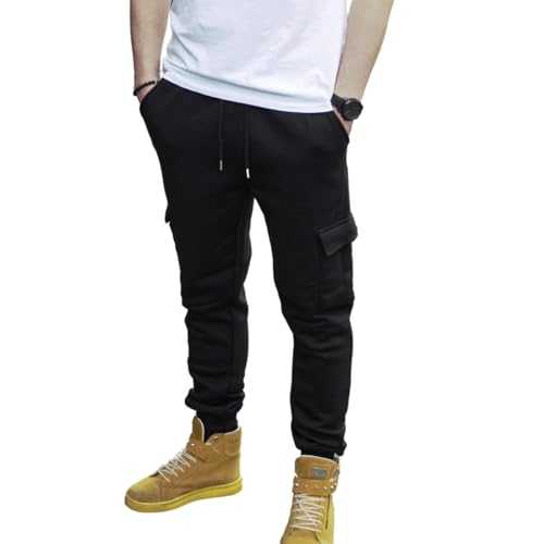 Mens Joggers with Cargo Pockets Elasticated Hem Tracksuit Bottoms Men Slim Fit Sweatpants (2205)