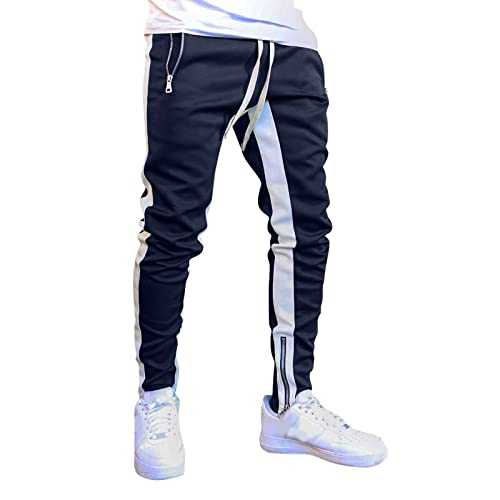 Tracksuit Bottoms Men with Zip Pockets Tapered Skinny Leg Pants Jogging Bottoms Walking Running Sweatpants Training Trousers Athletic-Fit Open Hem Bottoms Track Pants with Draw Cord M-3Xl