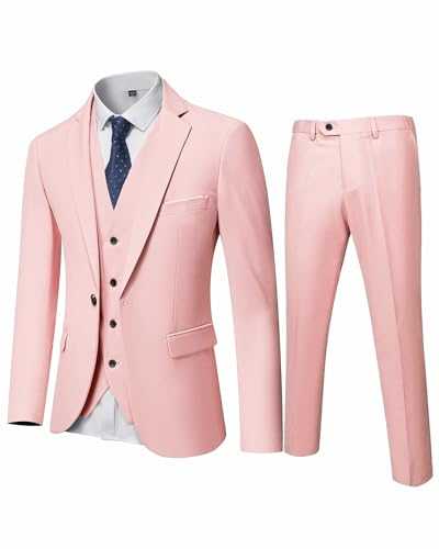 YND Men's Slim Fit 3 Piece Suit, One Button Solid Jacket Vest Pants Set with Tie