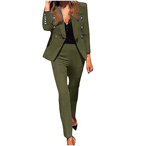 Elegant Blazer 2 Piece Suit for Women 2 Piece Outfits Set Ladies Blazer Jackets with Long Pants Set Business Office Formal Blazer Long Sleeve Suit Set