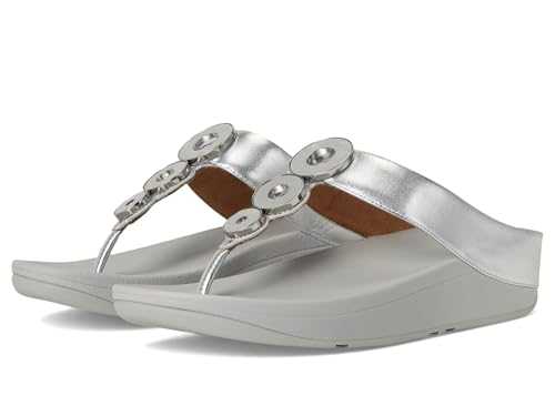 Women's Fino Resin-Hoop Leather Toe-Post Sandals Wedge, Silver, 4 UK