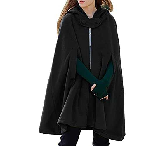Long Sleeve Tops Women Plus Size 80s Jacket Women Thin Warm Jackets for Women Hooded Medium Women Cape Winter Vintage Overcoat Fashion Button Cloak Woolen Coat Winter Jackets for Women Uk