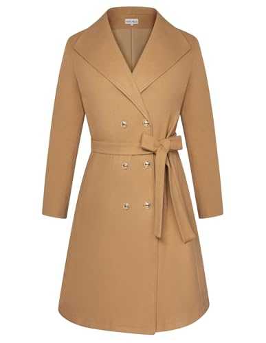 Hanna Nikole Women Plus Size Double Breasted Pea Coats with Belt Classic Trench Coat Mid-Length Winter Coat Pockets