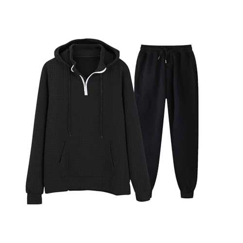 Autumn And Winter Men's Solid Color Zipper Neckline Hooded Pullover Sweatshirt Casual Sweatpants Sportswear Suits Memorabilia