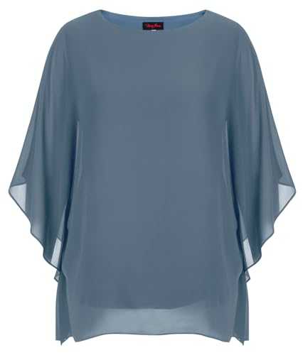 Hanna Nikole Large Size Chiffon Shirt Cold Shoulder Shirt Elegant Long Tops Long Tops Gray Blue 22