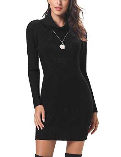 Irevial Women's Winter Stretch Turtleneck Knitted Elegant Jumper Plain Mini Dress Casual