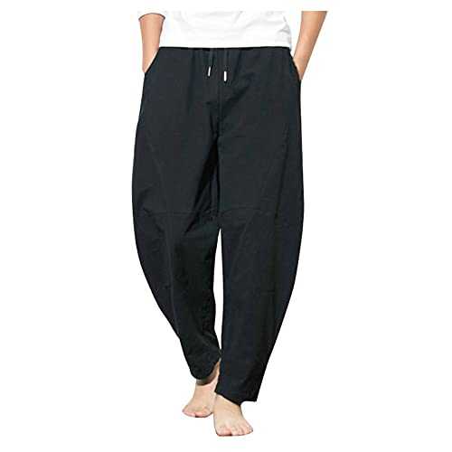 Men's Harem Drawstring Pants Linen Cotton Yoga Pants Casual Elastic Waist Lightweight Trouser Hippie Summer Beach Trousers Lightweight Jogging Bottoms Tracksuit Bottoms Athletic Lounge Trousers