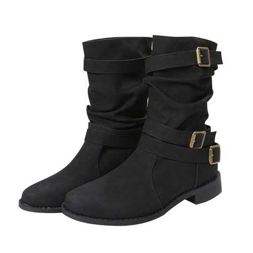 WOFANLULY Women's Ankle Boots, Fashion Chunky Heel Side Adjustable Buckle Classic Ankle Boots
