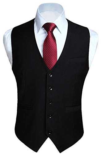 HISDERN Men's Formal Wedding Party Waistcoat Cotton Solid Color Vest