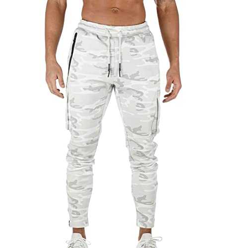 IQYU Men's Work Trousers, Tracksuit Bottoms, Men's Sports Trousers, Men's Long Slim Fit Tights, Men's Cotton Leisure Trousers, Men's Cargo Jogging Bottoms, Men's Work Trousers, Elasticated Waistband,