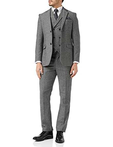 Mens Jax Herringbone 3 Piece Suit Retro 1920s Grey Brown Tweed Classic Tailored Fit