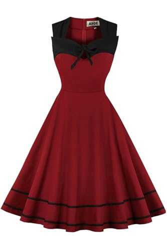 AXOE Womens 1950s Vintage Rockabilly Dress with Bowknot Sleeveless