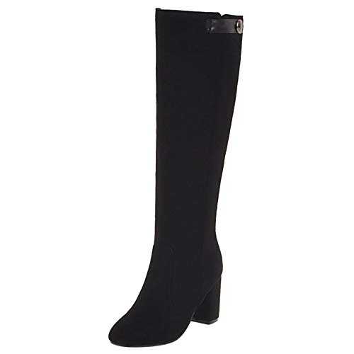 Women Block Heel Winter Warm Knee High Fashion Riding Boots Zip