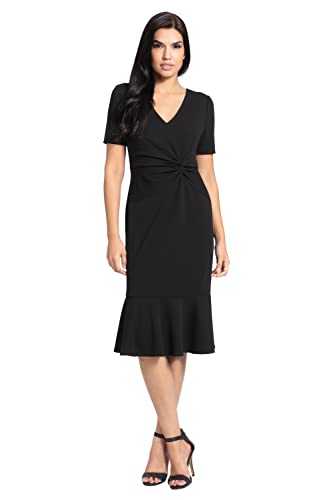 London Times Women's Dresses V-Neck Twist Midi with Flounce