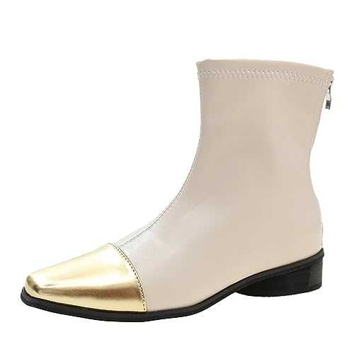 SUCHETA High-heeled Short Boots Ladies Low Heel Ankle Boots Spring and Autumn Single Boots Small Square Head Metal Fine Heel Heightening Thin
