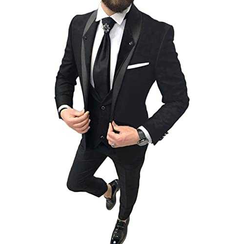 Groom 3 Piece Suit Slim Fit Shawl Collar Jacket Vest & Pants 1 Button Tux Jacket Dinner Wedding Tuxedo Suits