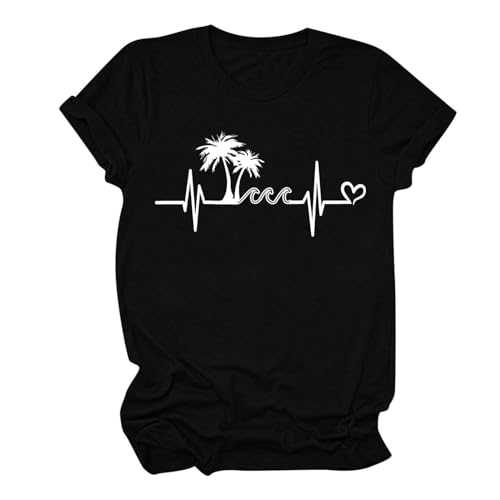 T-Shirts for Women UK Trendy Sunset Coconut Tree Graphic Tee Shirt Casual Hawaiian Short Sleeve Top Loose Soft Summer Printed Tops Basic Tshirt Daily/Hawaii/Beach Wear S-3XL
