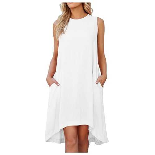 Women Dresses Linen Formal a Line Sundress Women's Sleeveless Mini Oversized Sundresses Ladies Plain Crewneck Activewear Womens Boho Dresses