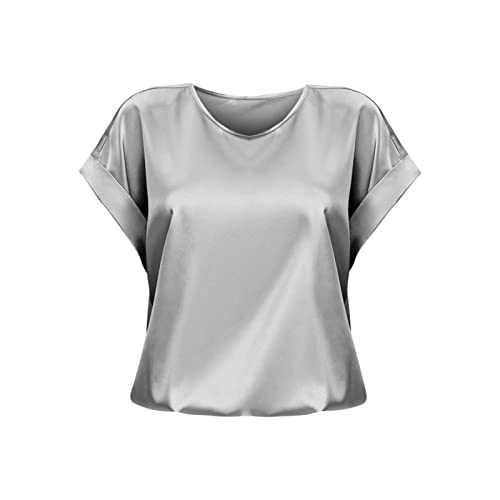 Spring and Summer Ladies Tops for UK 2024 Women's Short Sleeve Satin Shirt Loose Casual Round Neck T Shirt Large Women's Tops Dressy Crewneck Blouses Elegant Tunic