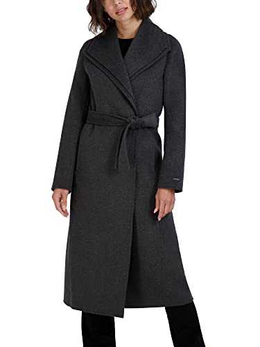 TAHARI Women's Slim Fit Double-Faced Soft Blend Wrap Tie Belt – Long Wool Coat Pea