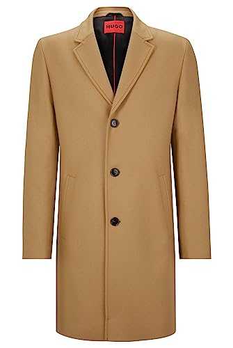 HUGO Mens Malte2341 Wool-Blend Coat with Ivory-nut Buttons