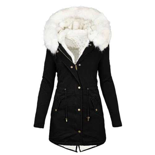 Mrat Womens Coat Thick Fleece Lined Parka Jackets Winter Warm Hooded Overcoats Outerwear Windproof Jacket Quilted Long Padded Coats Loose Casual Puffer Coat Zip Up Drawstring Plus Size S-5XL Clearance