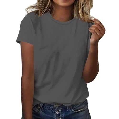 T Shirts for Women UK Sale Clearance Plain Short Sleeve Tops Summer Solid Color Tunic Tops Casual Slim Fit Shirt Round Neck Basic Tee Ladies Lightweight Loose Clothes Comfy Crop Pullover S-3XL