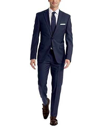 Calvin Klein mensMLBI17NWSlim Fit Stretch Suit Separates - Custom Jacket & Pant Size Selection Solid Long Sleeve Suit Jacket - Blue - 36W x 34L