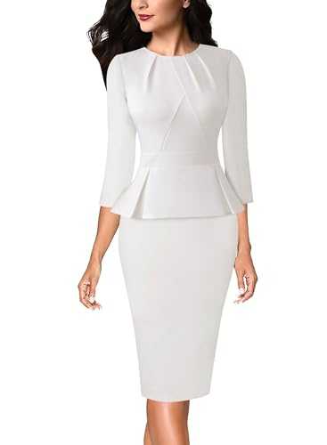 VFSHOW Womens Pleated Crew Neck Peplum Wear to Work Office Sheath Dress