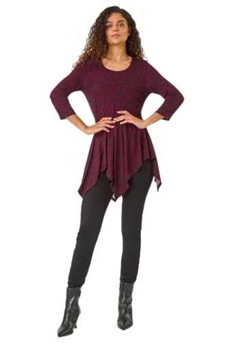 Roman Originals Women Asymmetric Top Ladies Hanky Hem Blouse Stretchy Tunic Occasion Smart Casual Summer Sprint Winter Autumn Cocktail Party Evening 3/4 Short Sleeve