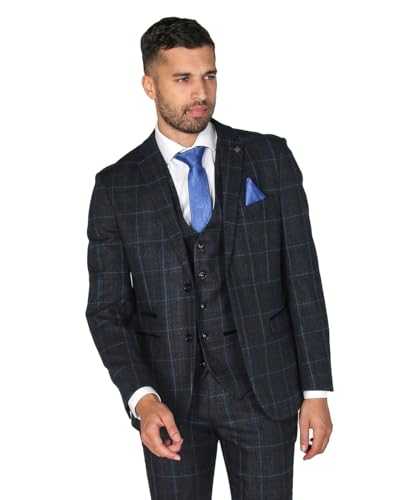 Men’s Boys Retro Check Tweed Suits Tailored Fit Father and Son 3 Piece Set