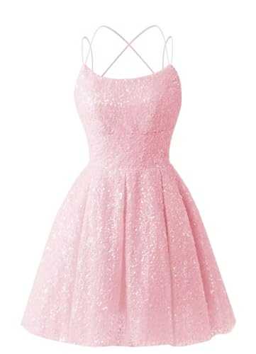 Sequin Homecoming Dresses for Teens Sparkly Tulle Ball Gown Spaghetti Straps Short Prom Dress 2023