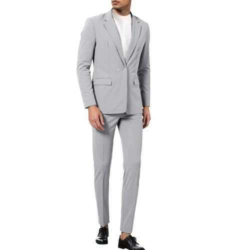 Men's Tracksuit 2 Piece Long Sleeve Tailoring High Waist Business Slim Fit One Button Blazer and Tuxedo Pants Solid Color Leisure Set of Contemporary Jacket