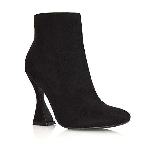 ESSEX GLAM Womens Flared Heel Ankle Boots Ladies Square Toe Zip Up High Heel Smart Party Booties Shoes Size 3-8