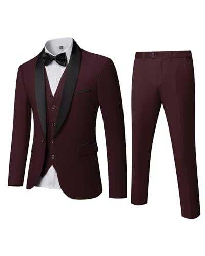 MrSure Mens 3 Piece Suit Slim Fit Tuxedo with One Button Shawl Top Dinner Jacket Vest Pants and Tie