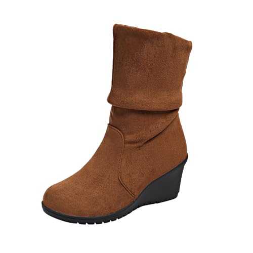 Women's Suede Mid Calf Boots Sale Clearance Brown Ankle Boots for Ladies Cowboy Boot Chunky Wedge High Heel Booties Working Office Women's Wide Calf Boots Winter Boots for Women Waterproof