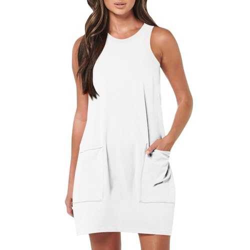 Women Casual Sleeveless Dress with Pockets Vacation Swing Plus Size Summer Dresses for Cute for Ladies Party 16 UK Fashion Treasure Cat Formal Silk 20 White Off Shoulder Womens Ditsy Cocktail