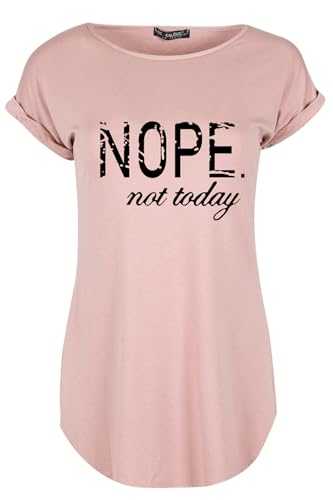 MBN Womens Curved Hem Summer Nope Not Today Printed Turn Up Cap Sleeve T Shirt Top