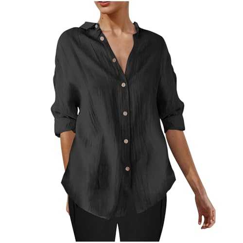 Long Sleeve Shirts for Women UK,Ladies Button Down Blouses V Neck Loose Shirt Collared Blouse Ladies Elegant Business Shirt Casual Tunic Tops Long Length T-Shirts Breathable Comfort Tee Tops