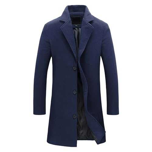 Gsywaipei Men's Color Wool Overcoat Warm Winter Classic Trench Peas Coats Lapel Single Breasted Overcoats