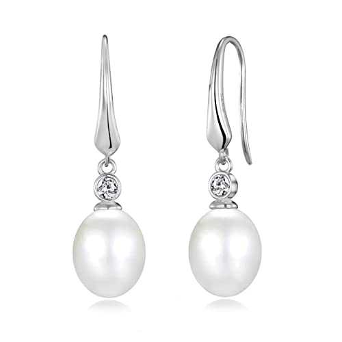 Philip Jones Sterling Silver White Pearl Drop Earrings Created with Zircondia® Crystals